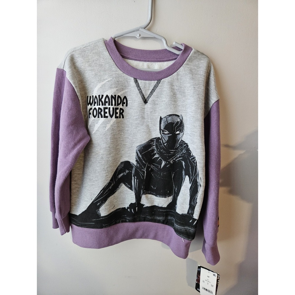 Marvel Boys Wakanda‎ Forever Long Sleeve Sweatshirt Purple/Gray Sz 5T